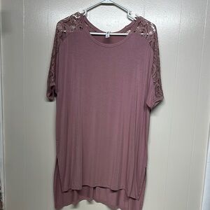 Zenana Outfitters Pink Asymmetrical Blouse with Lace